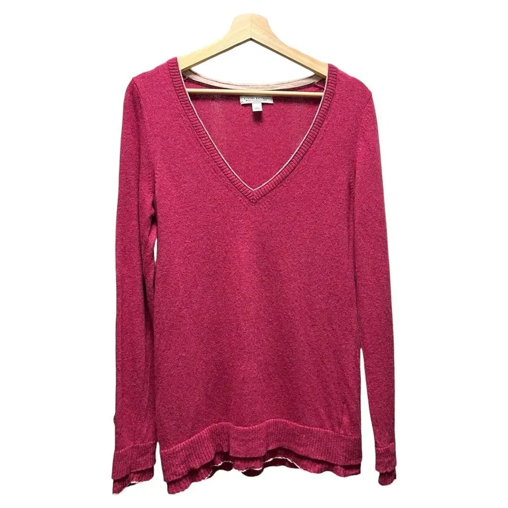 Banana Republic Women V-Neck Double Trim Sweater Sz L Pink‎ Cashmere/Wool Blend